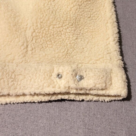 Levi's Relaxed Jacket Mens Adult XL Cream Sherpa Fleece Blue Denim Arms Trucker - Picture 16 of 16